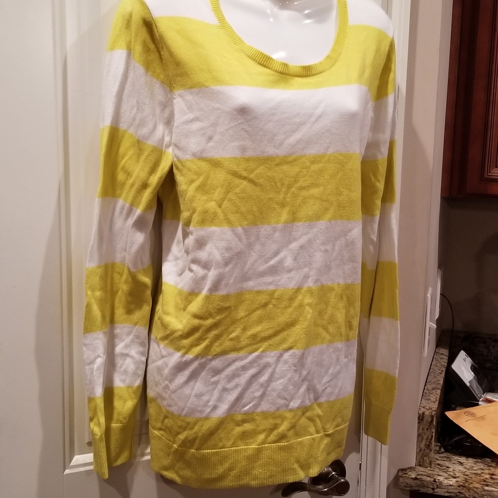 Old Navy Yellow White Striped Sweater Sz X… - Picture 3 of 6